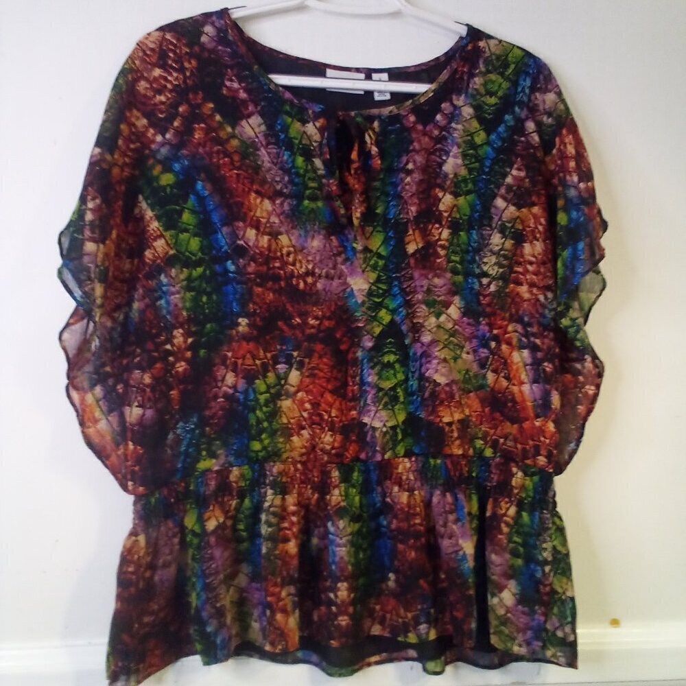 Kim Rogers Blouse Women S Short Sleeve Ruffle Pattern Colorful